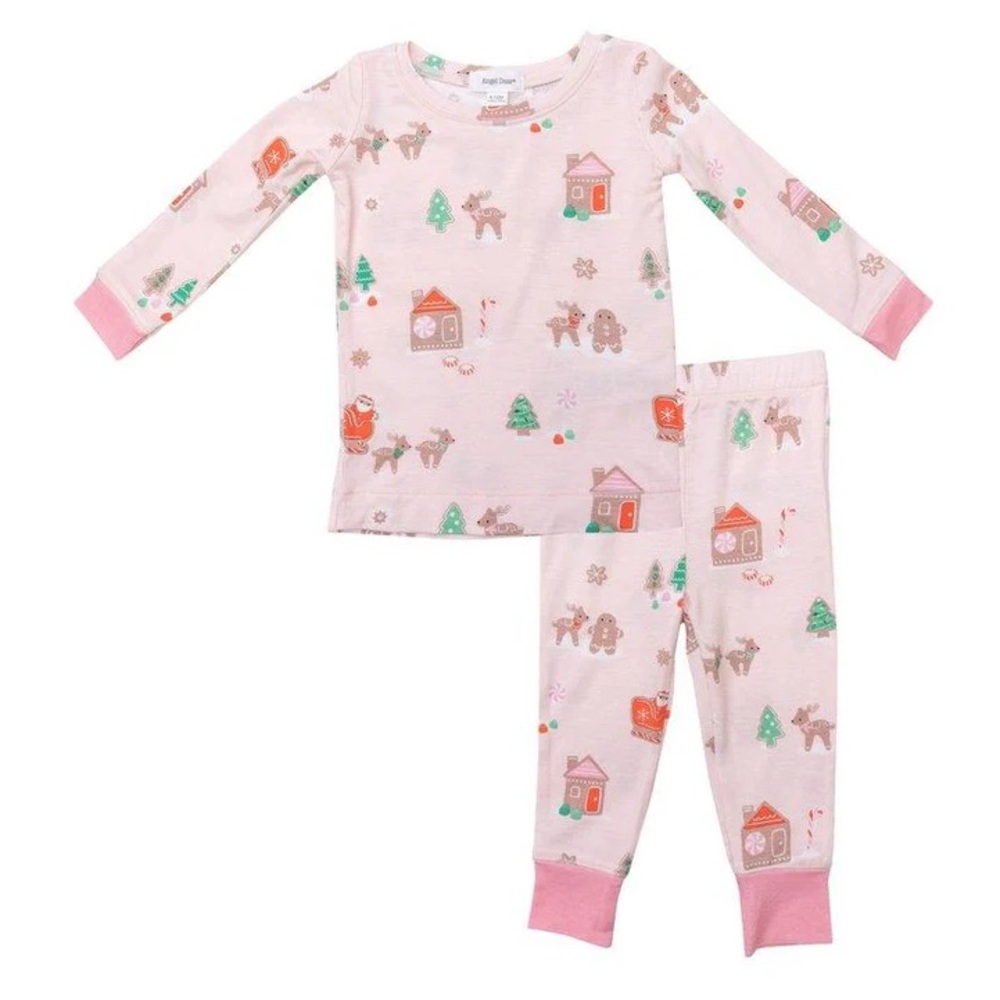 Angel Dear Kid's Pink Gingerbread Sleigh 2-Piece Pajama Set Size 4T
